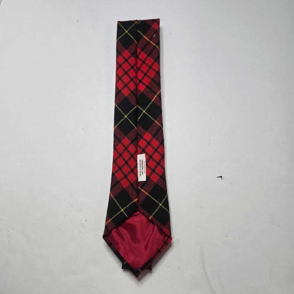 Vintage MacQueen Scotland New Wool Tartan Tie Red Black Yellow Plaid Necktie